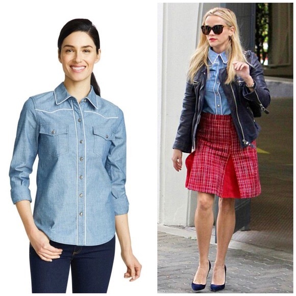 Draper James - Boone Piped Denim Button Up Top - Picture 2 of 5